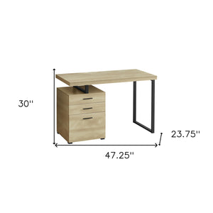 Homeroots 47" Sleek Natural & Black Wood Metal Sled Desk With 3 Drawers - Perfect For Stylish Home Offices!   490002