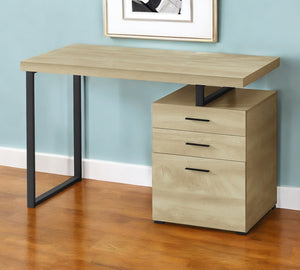 Homeroots 47" Sleek Natural & Black Wood Metal Sled Desk With 3 Drawers - Perfect For Stylish Home Offices!   490002