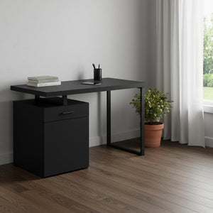 HomeRoots 47" Sleek Black Wood and Metal Sled Desk – Versatile, Modern Home Office Solution with Storage Drawer 490003