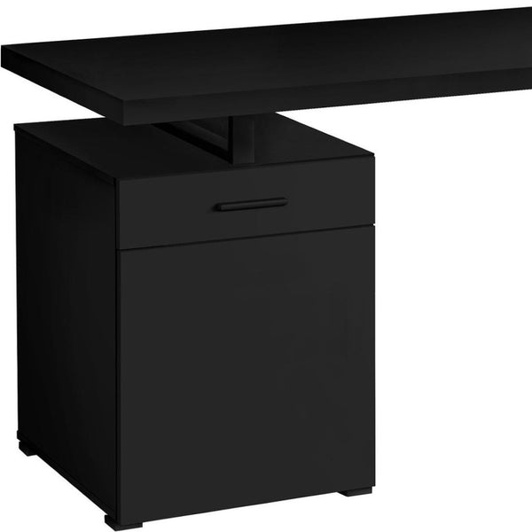 HomeRoots 47" Sleek Black Wood and Metal Sled Desk – Versatile, Modern Home Office Solution with Storage Drawer 490003