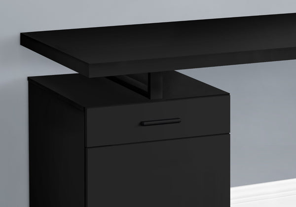 HomeRoots 47" Sleek Black Wood and Metal Sled Desk – Versatile, Modern Home Office Solution with Storage Drawer 490003