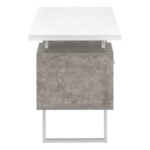 HomeRoots 60" Modern White and Gray Computer Desk with 3 Drawers, Reversible Design & Durable Construction 490005