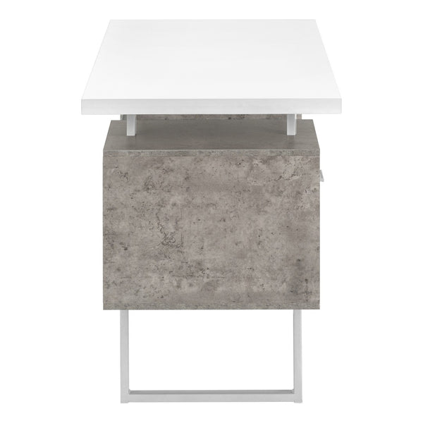 HomeRoots 60" Modern White and Gray Computer Desk with 3 Drawers, Reversible Design & Durable Construction 490005