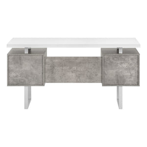 HomeRoots 60" Modern White and Gray Computer Desk with 3 Drawers, Reversible Design & Durable Construction 490005