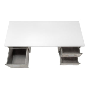 HomeRoots 60" Modern White and Gray Computer Desk with 3 Drawers, Reversible Design & Durable Construction 490005
