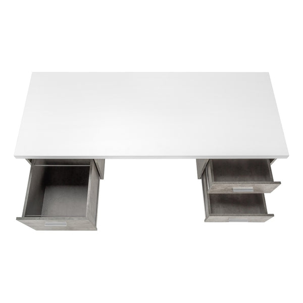HomeRoots 60" Modern White and Gray Computer Desk with 3 Drawers, Reversible Design & Durable Construction 490005