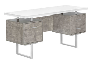 HomeRoots 60" Modern White and Gray Computer Desk with 3 Drawers, Reversible Design & Durable Construction 490005