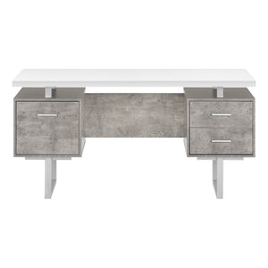 HomeRoots 60" Modern White and Gray Computer Desk with 3 Drawers, Reversible Design & Durable Construction 490005