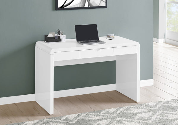 Homeroots 47" White Wood Sled Computer Desk - Stylish & Sturdy Office Furniture With Hidden Storage Drawer   490007