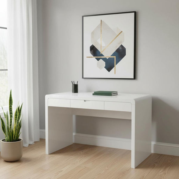 HomeRoots 47" White Wood Sled Computer Desk - Modern, Stylish Workspace with Drawer, Easy Assembly & Durability 490007