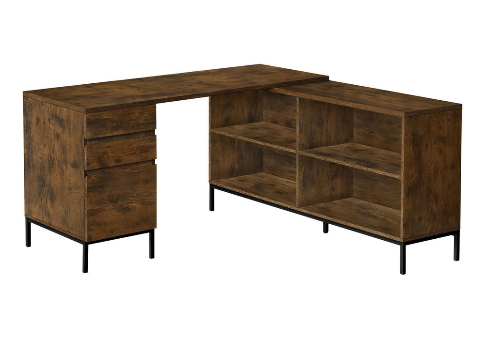 HomeRoots 60" Brown and Black L-Shaped Computer Desk with 3 Drawers for a Stylish, Organized Workspace Upgrade 490009