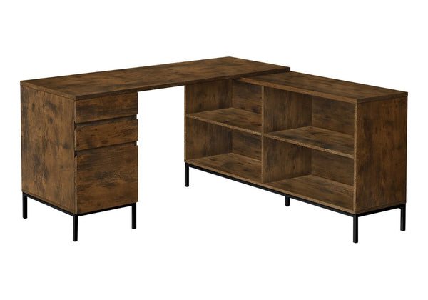 HomeRoots 60" Brown and Black L-Shaped Computer Desk with 3 Drawers for a Stylish, Organized Workspace Upgrade 490009