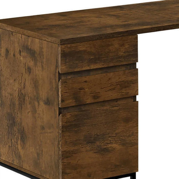 HomeRoots 60" Brown and Black L-Shaped Computer Desk with 3 Drawers for a Stylish, Organized Workspace Upgrade 490009