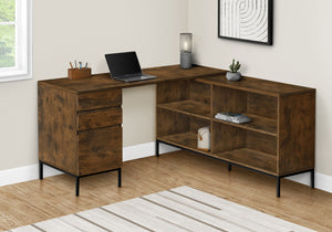 HomeRoots 60" Brown and Black L-Shaped Computer Desk with 3 Drawers for a Stylish, Organized Workspace Upgrade 490009