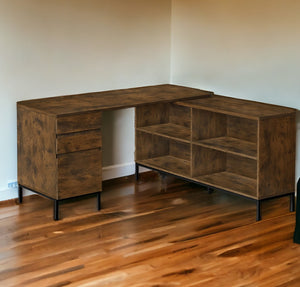 Homeroots 60" Brown And Black L Shape Computer Desk With Three Drawers   490009