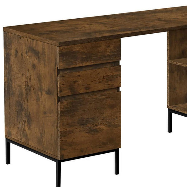 HomeRoots 60" Brown and Black L-Shaped Computer Desk with 3 Drawers for a Stylish, Organized Workspace Upgrade 490009