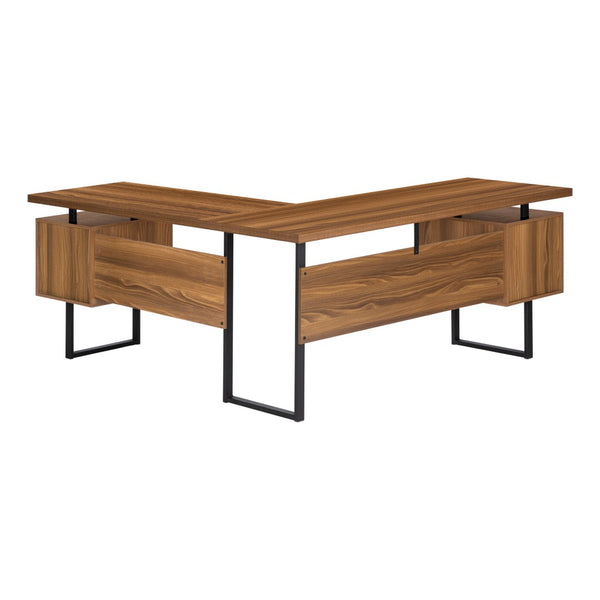 HomeRoots 71" Versatile L-Shaped Computer Desk with 3 Drawers, Brown Top & Black Metal Base for Home Office 490010