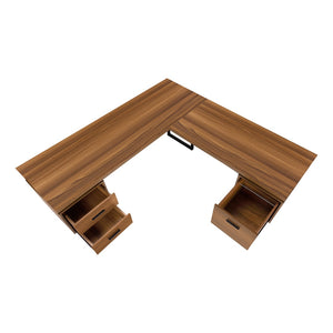 HomeRoots 71" Versatile L-Shaped Computer Desk with 3 Drawers, Brown Top & Black Metal Base for Home Office 490010