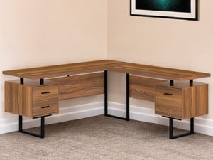 Homeroots 71" Brown And Black L Shape Computer Desk With Three Drawers   490010