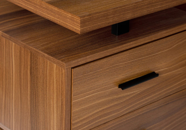 HomeRoots 71" Versatile L-Shaped Computer Desk with 3 Drawers, Brown Top & Black Metal Base for Home Office 490010