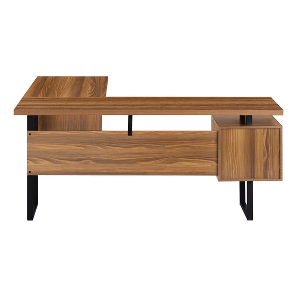 HomeRoots 71" Versatile L-Shaped Computer Desk with 3 Drawers, Brown Top & Black Metal Base for Home Office 490010