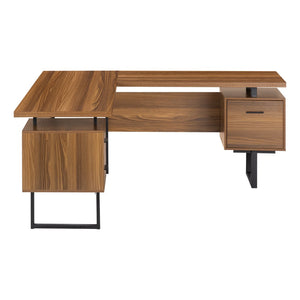 HomeRoots 71" Versatile L-Shaped Computer Desk with 3 Drawers, Brown Top & Black Metal Base for Home Office 490010
