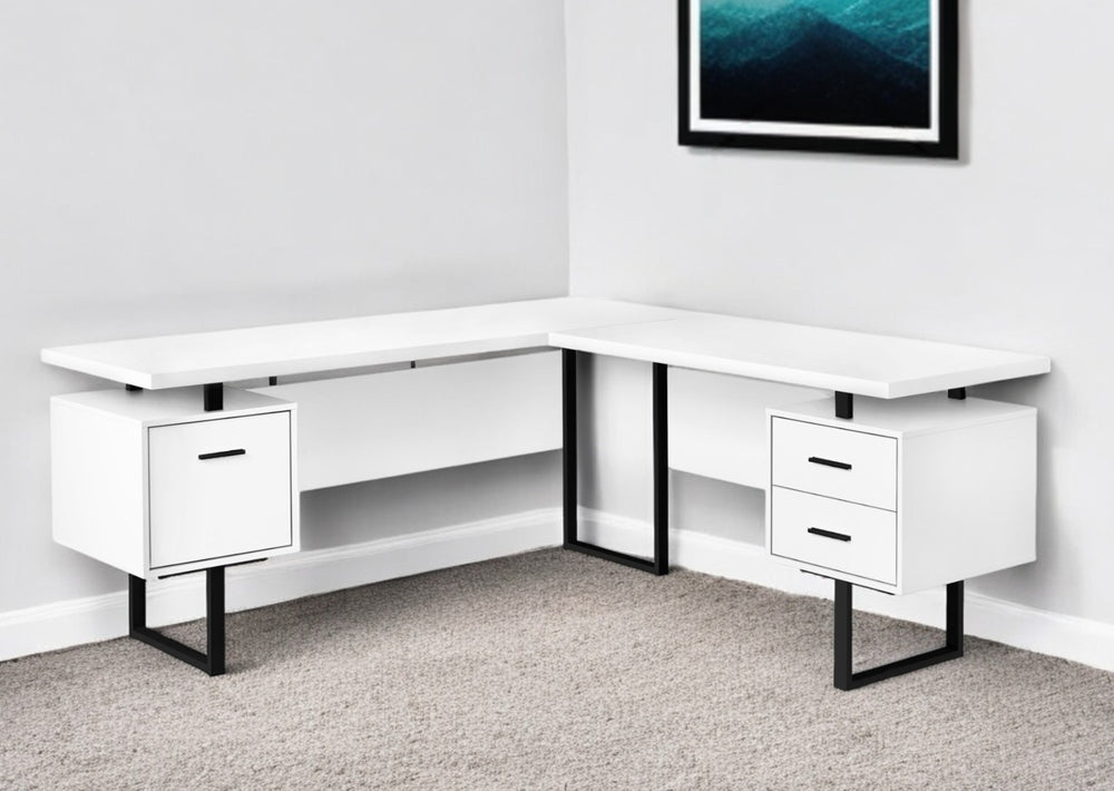 Homeroots 71" White And Black L Shape Computer Desk With Three Drawers   490011