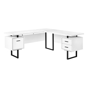 Homeroots 71" White And Black L Shape Computer Desk With Three Drawers   490011