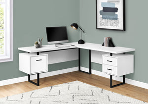 HomeRoots 71" Modern L-Shaped Computer Desk in White & Black with 3 Drawers for an Organized Workspace Upgrade 490011