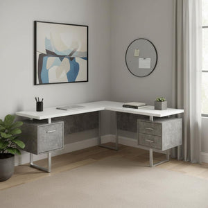 HomeRoots 71" White and Gray L-Shaped Computer Desk - Modern Design with Three Drawers for Organized Workspaces 490012