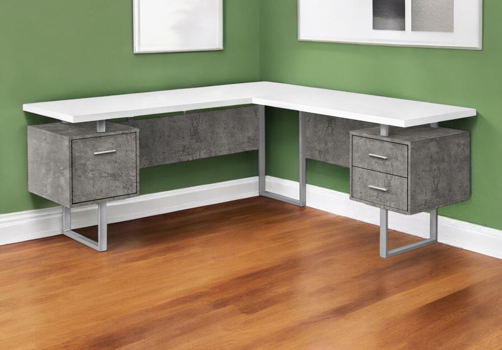 Homeroots 71" White And Gray L Shape Computer Desk With Three Drawers   490012