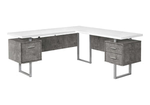 HomeRoots 71" White and Gray L-Shaped Computer Desk - Modern Design with Three Drawers for Organized Workspaces 490012