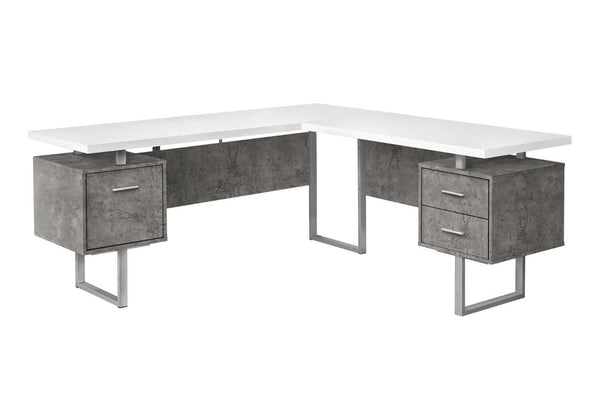HomeRoots 71" White and Gray L-Shaped Computer Desk - Modern Design with Three Drawers for Organized Workspaces 490012