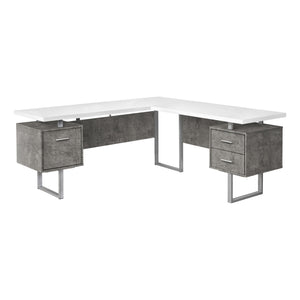 Homeroots 71" White And Gray L Shape Computer Desk With Three Drawers   490012