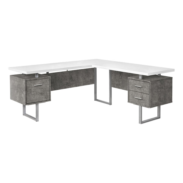 Homeroots 71" White And Gray L Shape Computer Desk With Three Drawers   490012