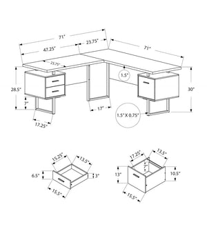 HomeRoots 71" White and Gray L-Shaped Computer Desk - Modern Design with Three Drawers for Organized Workspaces 490012
