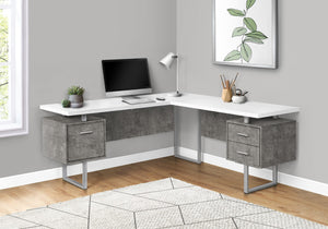 HomeRoots 71" White and Gray L-Shaped Computer Desk - Modern Design with Three Drawers for Organized Workspaces 490012