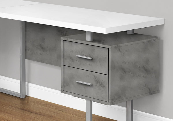 HomeRoots 71" White and Gray L-Shaped Computer Desk - Modern Design with Three Drawers for Organized Workspaces 490012
