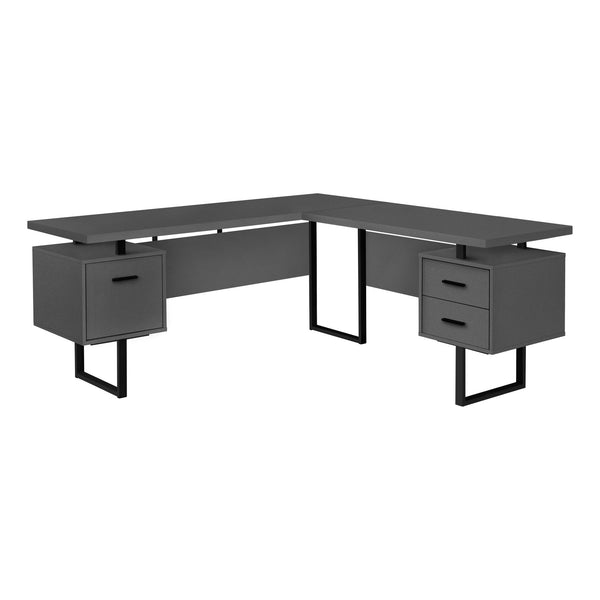 Homeroots 71" Dark Gray And Black L Shape Computer Desk With Three Drawers   490013