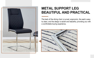 English Elm Table And Chair Set - Elegant Marble Pattern Mdf Dining Set With 6 Comfortable Black Pu Chairs W1151S02184-GIGA