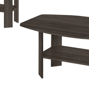 Homeroots Set Of Three 36" Oak Coffee Table With Three Shelves   490022