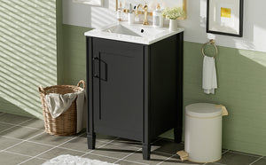 English Elm 20" Black Bathroom Vanity with Ceramic Sink, Soft-Close Door, U-Shaped Adjustable Shelf & Door Racks N729P299364B
