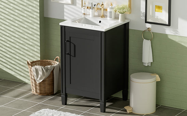 English Elm 20" Black Bathroom Vanity with Ceramic Sink, Soft-Close Door, U-Shaped Adjustable Shelf & Door Racks N729P299364B