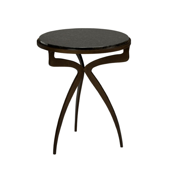 Wildwood Drake Textured Bronze Side Table With Natural Black Marble Top — Industrial-Chic Accent, 24.5"H 490041