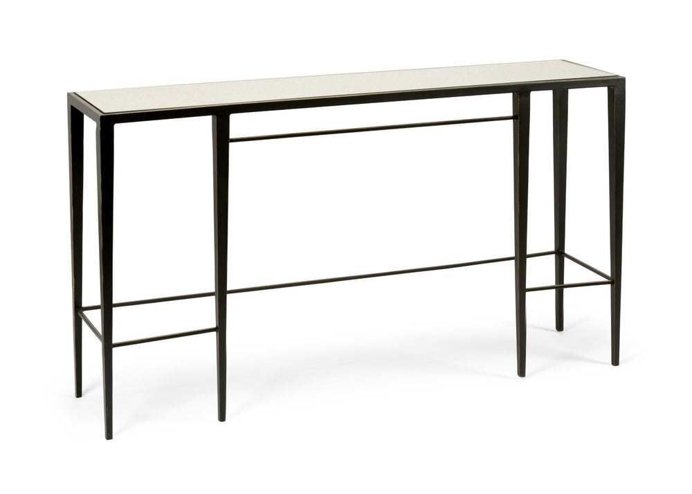 Wildwood Chelsea Vintage-Inspired Bronze Console Table With Antique Mirrored Top, Slim 60" Width, Durable Iron Frame 490043