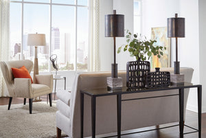 Wildwood Chelsea Vintage-Inspired Bronze Console Table With Antique Mirrored Top, Slim 60" Width, Durable Iron Frame 490043