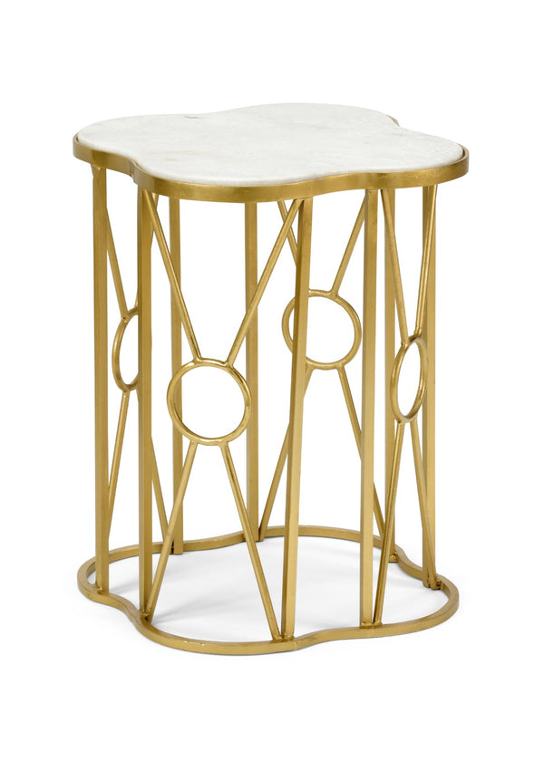 Wildwood Quadrafoil Sculptural Side Table With Antique Gold-Leaf Iron Base & Natural White Marble Top — Luxurious Accent 490052