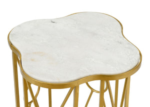 Wildwood Quadrafoil Sculptural Side Table With Antique Gold-Leaf Iron Base & Natural White Marble Top — Luxurious Accent 490052