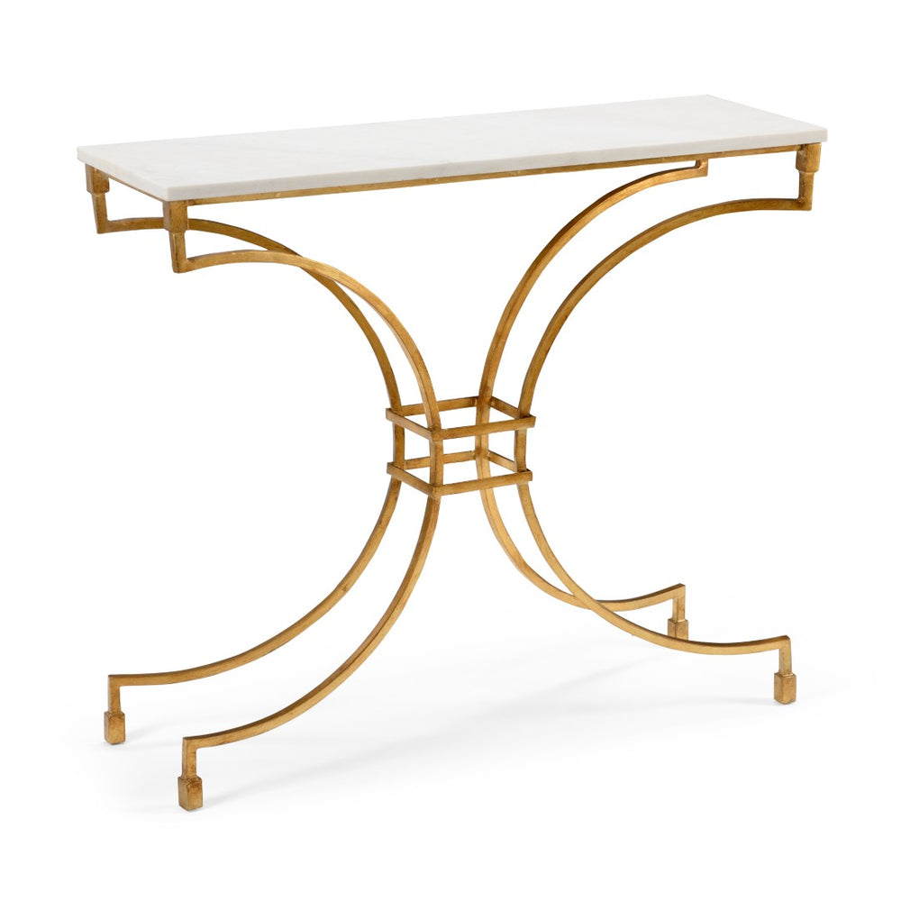 Wildwood Kara Antique Gold Console Table With White Marble Top — Slim 38.5"W Transitional Entryway Accent 490057