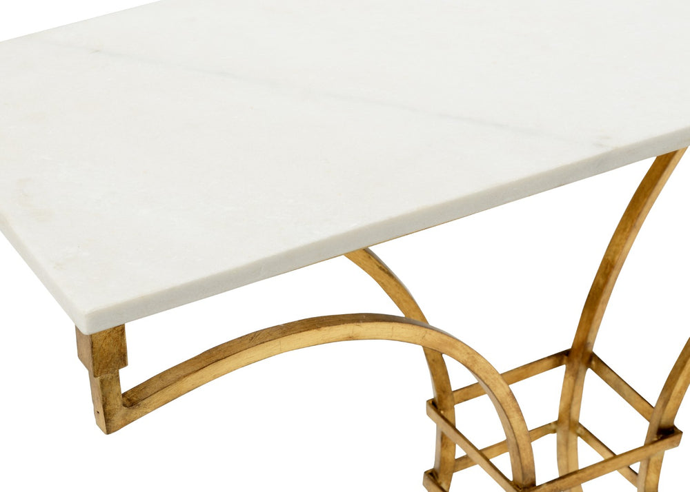 Wildwood Kara Antique Gold Console Table With White Marble Top — Slim 38.5"W Transitional Entryway Accent 490057